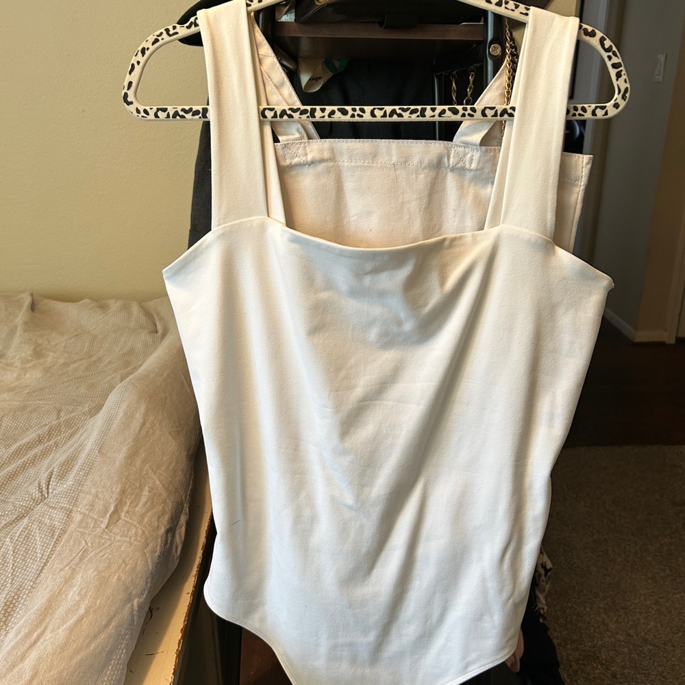 Abercrombie & Fitch White Sleeveless Bustier Bodysuit